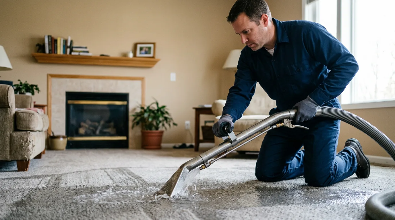 Water damage restoration technician working near Cobb, WI
